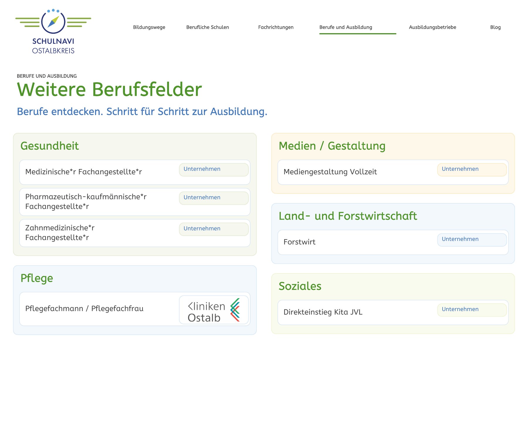 Schulnavi-Musterseite 4: Berufe und Unternehmen mit Firmenlogos